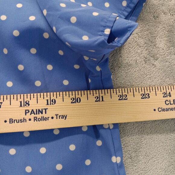 Forever 21 Womens Size M Blue Polka Dot Short Sleeve Peter Pan Collar Blouse Top - Picture 2 of 10